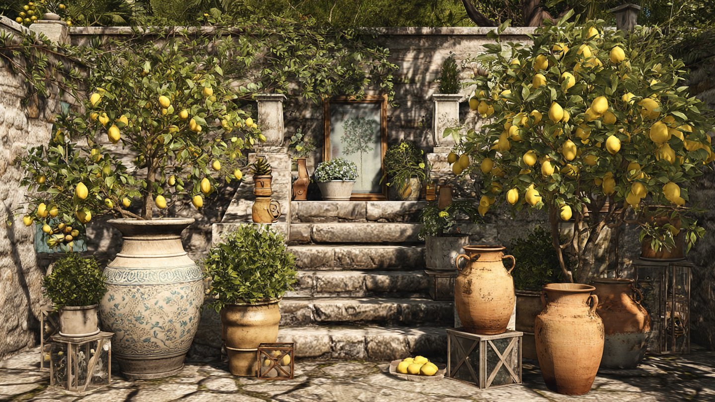 How Can You Craft a Tuscan Oasis with Lemon Trees and Stone Pots?