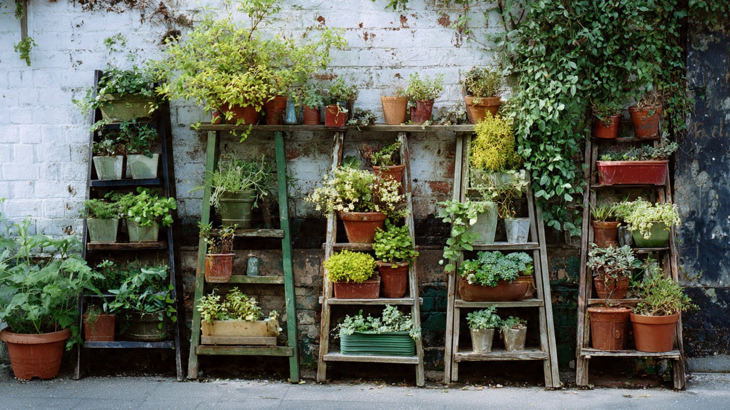 How Can You Transform Old Ladders into a Charming Vertical Garden Display?