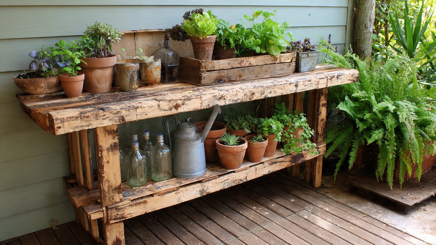 How Can You Transform Old Wooden Pallets into a Stunning Designer Potting Bench?
