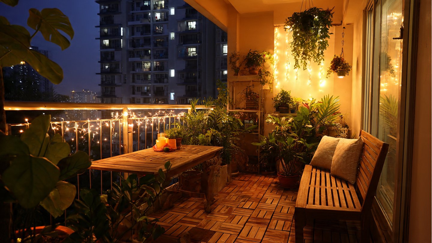 How Can You Transform Your Balcony Garden into a Serene Evening Retreat with Perfect Lighting?