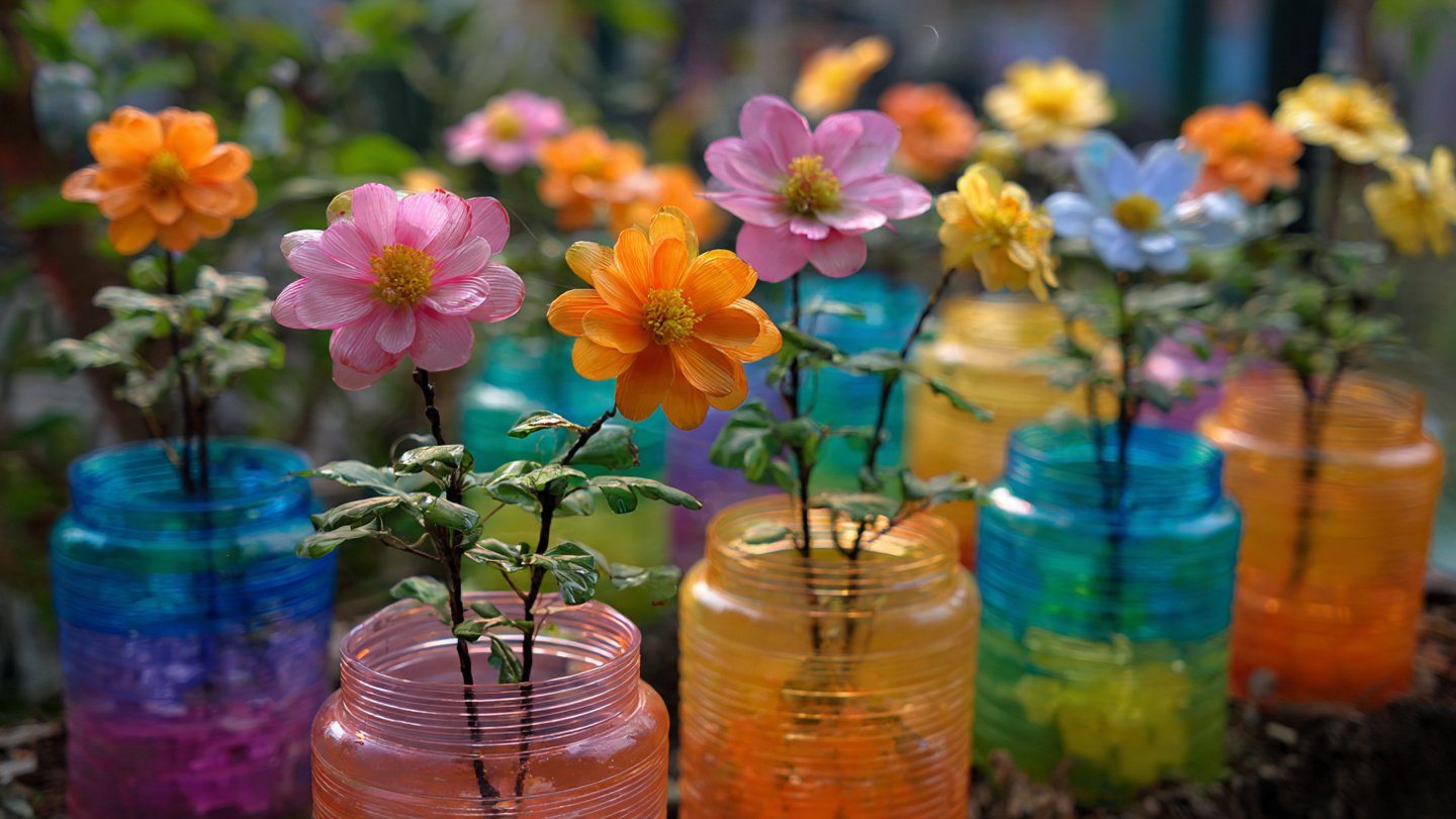 Recycle Plastic Bottles into Colorful Cup Flower Pots for Lovely Garden