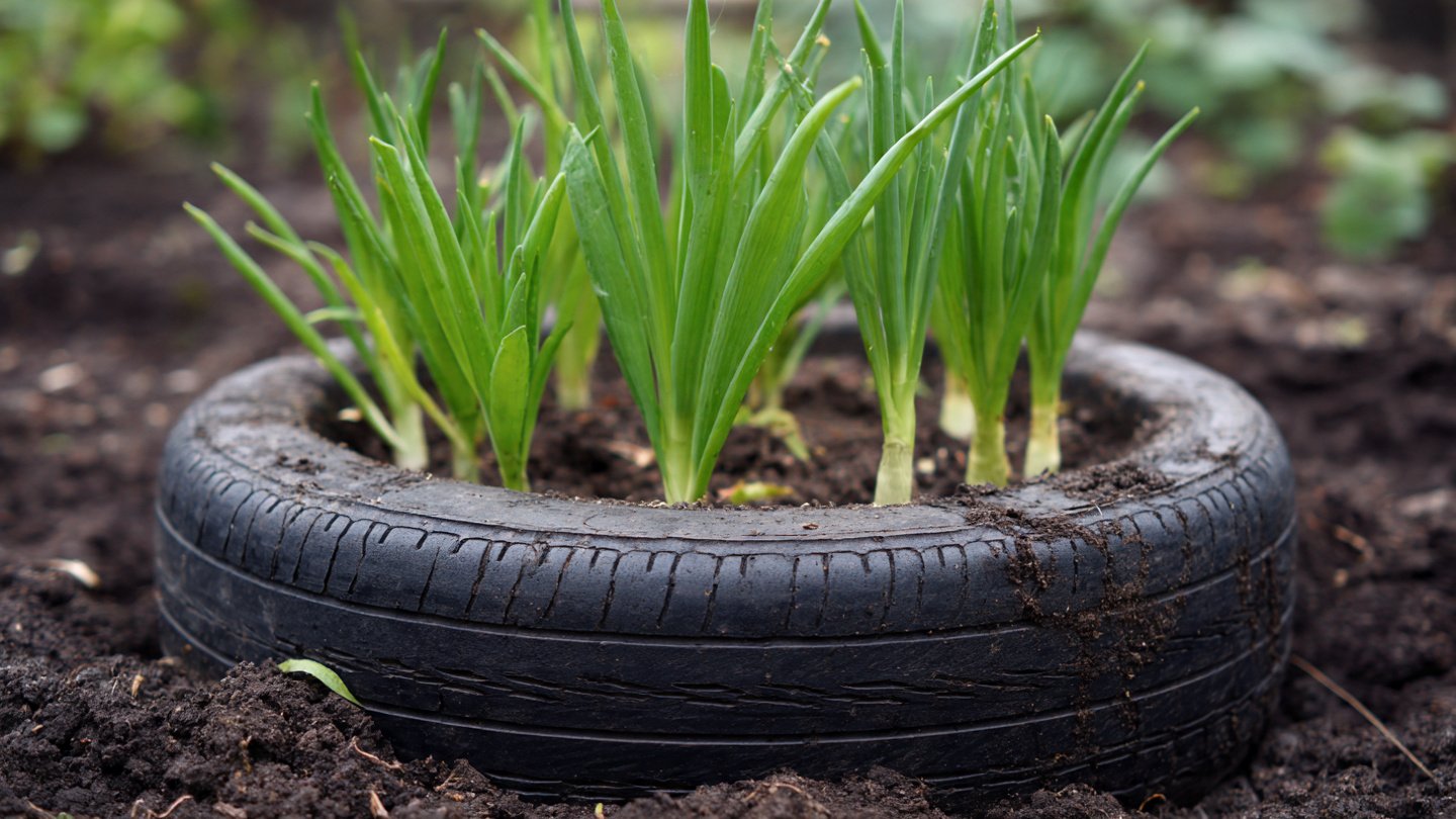 Simple Tire Garden Trick for Fresh Green Onions at Home