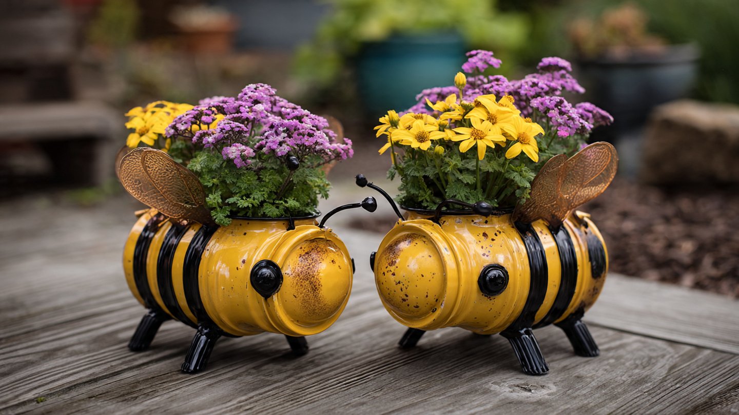 Wonderful DIY Bee Flower Pots from Plastic Bottles for Your Garden